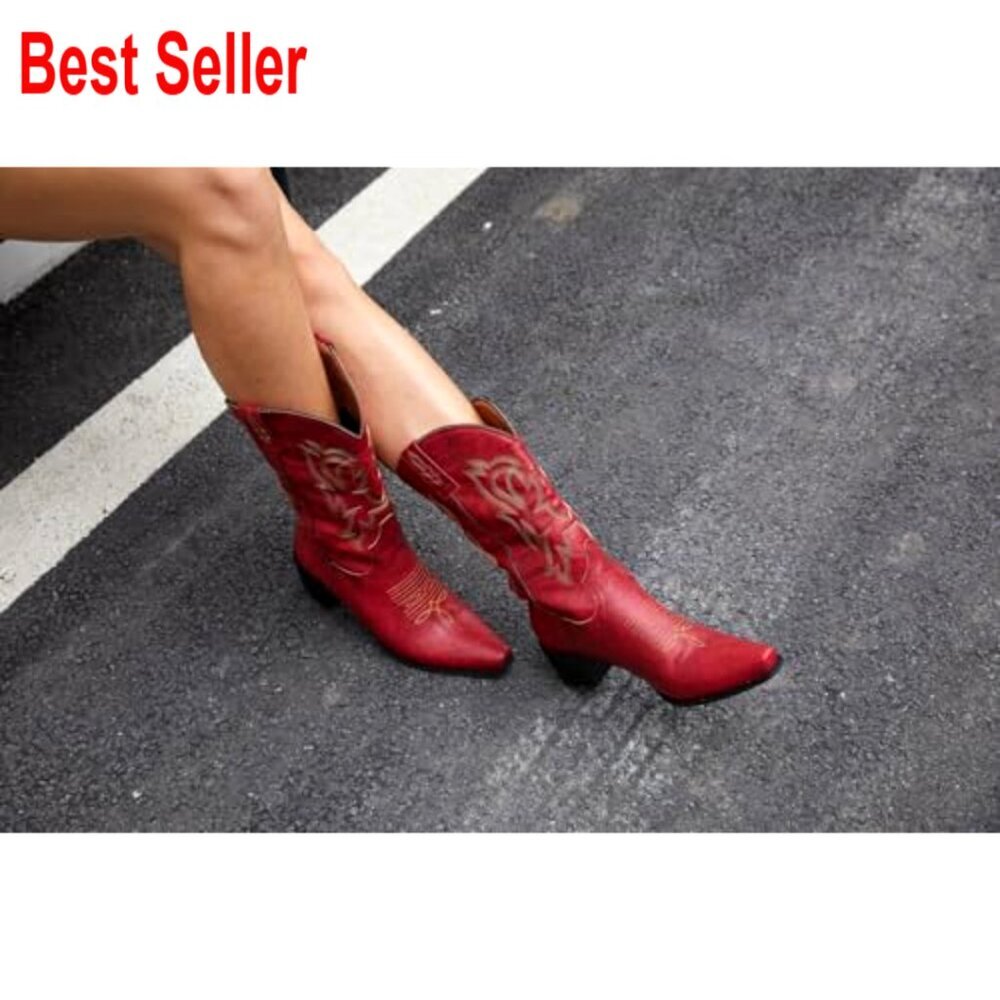 Western Boots with 2 Inch Heel, Square Toe, Embroidered Pull-On Style - Picture 6 of 7